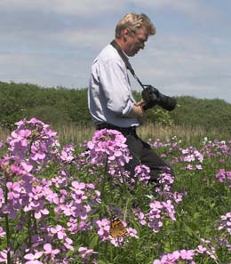 Naturfotografen p jagt efterTidselsommerfugl, Vedbk d. 5/6 2007. Fotograf: Lars Andersen