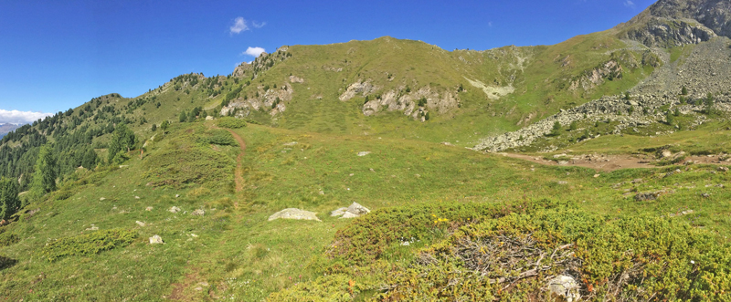 Lokalitet for Klippeblfugl, Polyommatus eros. Lago di Chamol 2300-2500 m., Pila, Aosta, Italien d. 28 juli 2021. Fotograf; Emil Bjerregrd