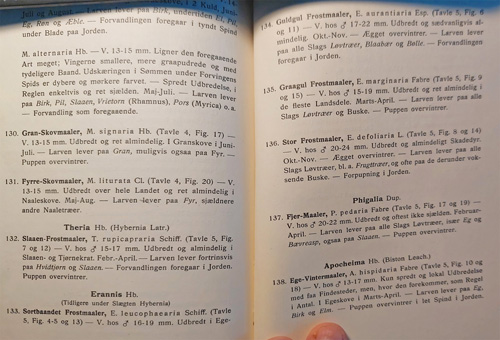 Her fra Michael Schrder mlerbog fra 1944. Hvor man kan se de danske natsommerfugle navne stort set ikke er ndret siden.