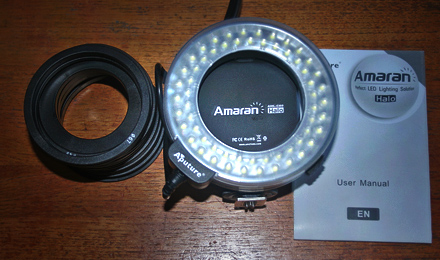 Aputure Amaran Halo Led Ringlys kombineret flash til makrofotografering købt d. 26 oktober i Foto-messe i Forum
