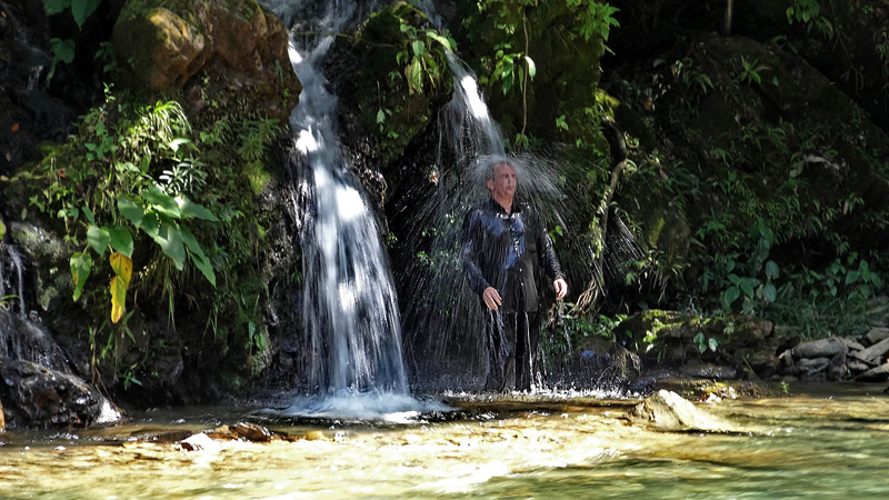 Peter Mllmann bathing in river. Caranavi, Yungas, Bolivia d. 6 january 2013. Photographer; Michael F.