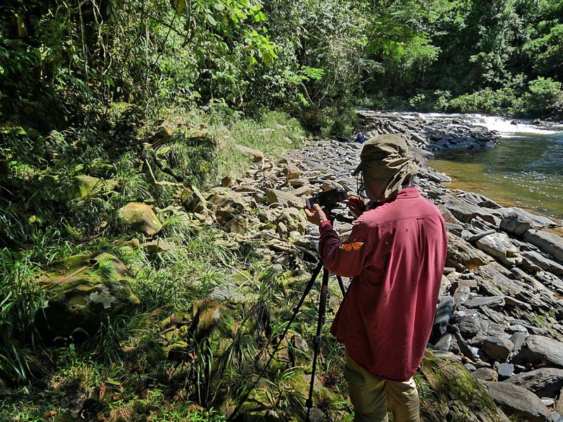 David Norfleet filming morphos. Pusiliani, Caranavi, Yungas. d. 6 january 2016. Photographer; Peter  Mllmann