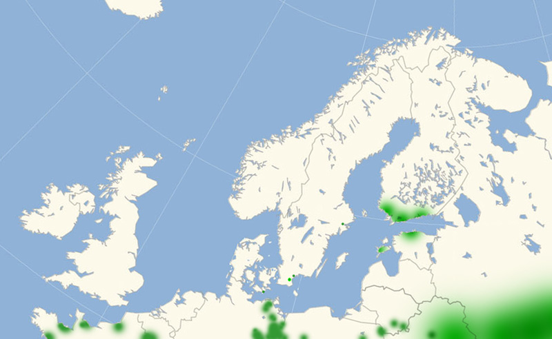 Sydeuropisk Svalehale udbredelseskort lavet af Lars Andersen april 2017.