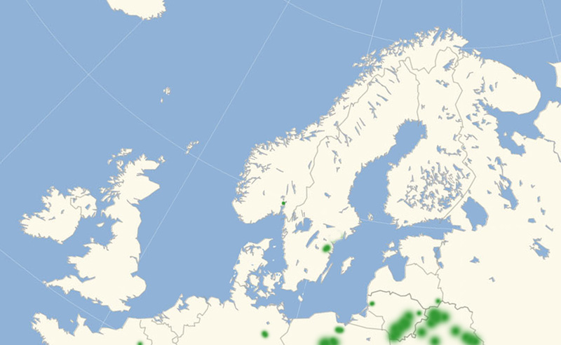 Astragelblfugl Nordeuropisk udbredelseskort lavet af Lars Andersen februar 2017.