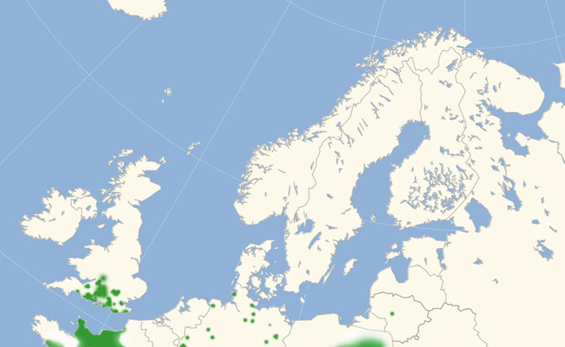 Adonisblfugl nordeuropisk udbredelseskort lavet af Lars Andersen december 2016.