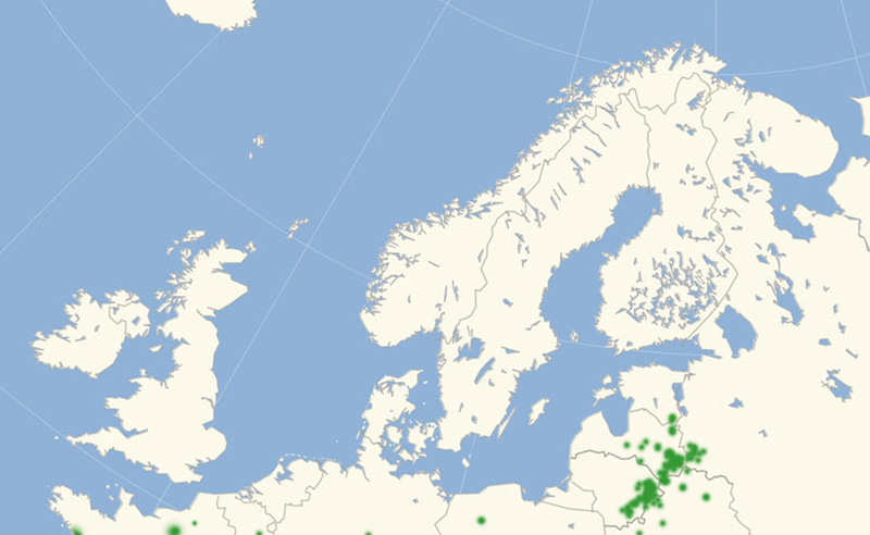 Stor Pletvinge Nordeuropæisk udbredelse 2010-17. Kort lavet i september 2017 af Lars Andersen