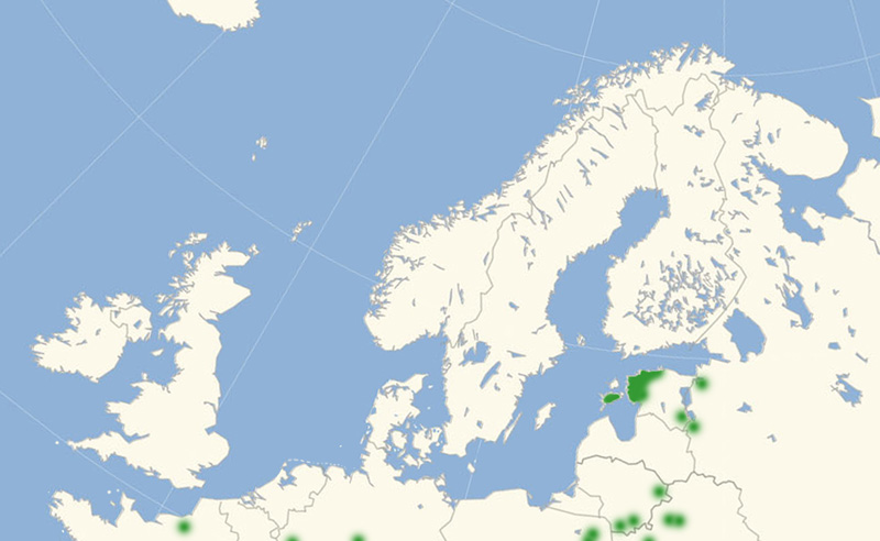 Gylden Pletvinge  Nordeuropæisk udbredelse 2010-17. Kort lavet i september 2017 af Lars Andersen