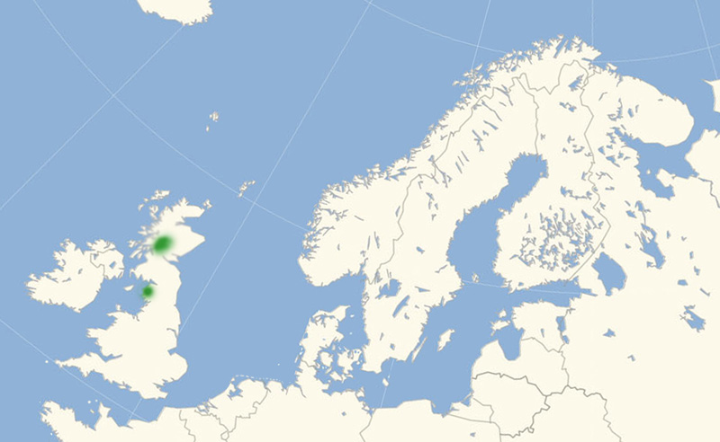 Nordeuropisk udbredelseskort lavet af Lars Andersen april 2017.