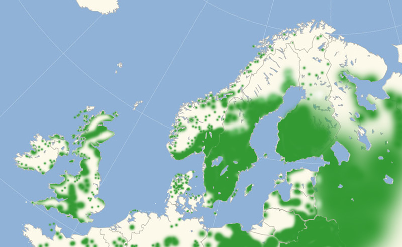 Markperlemorsommerfugl nordeuropisk udbredelseskort lavet af Lars Andersen juli 2017.