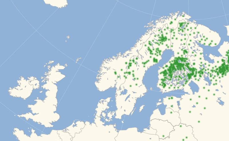 Multebrperlemorsommerfugl Nordeuropisk udbredelseskort lavet af Lars Andersen oktober 2017