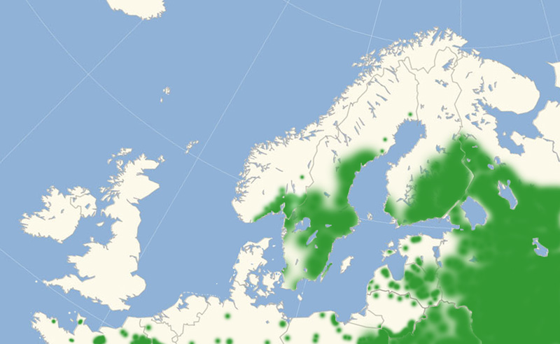 Poppelsommerfugl udbredelse i Nordeuropa 2010-17. Kort lavet i juli 2017 af Lars Andersen