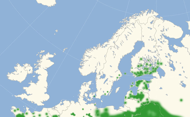 Ilial udbredelse i Nordeuropa 2011-21. Kort lavet i juli 2017 af Lars Andersen